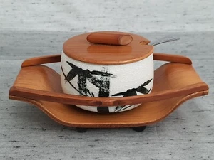 Vintage Japanese Style Lidded Condiment Pot With Spoon And Stand. - Picture 1 of 18