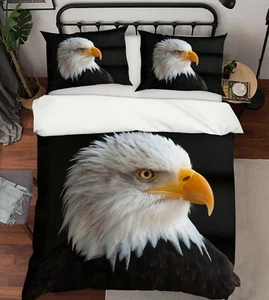 3D Bald Eagle Dark P219 Animal Bed Pillowcases Quilt Duvet Cover Set Queen Kay - Picture 1 of 6
