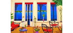 Balkon von Bahia von Fanch Ledan, Serigrafie auf Papier, handsigniert, 17" x 11" Neu - Bild 1 von 4