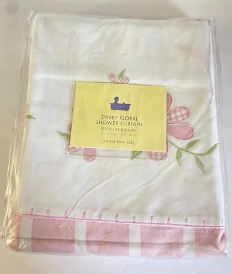 Cortina de Ducha Pottery Barn Kids Dulce Floral NUEVA Rosa Blanco Rayas Flores Foto 1 de 4