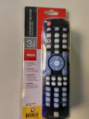 RCA RCRN03BR 3-Device Universal Remote Control with Partially Backlit Keypad New - Image 1 of 2