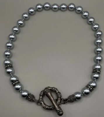 Judith Jack Women’s Necklace Sterling Silver 925 Marcasite Gray Pearls 16.5” - Image 1 of 4