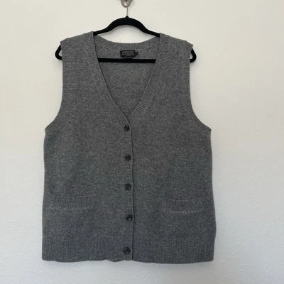 Pendleton Mezcla de Lana Suéter Chaleco Botón Bolsillos Frontales GRIS Para Hombres XL Foto 1 de 4