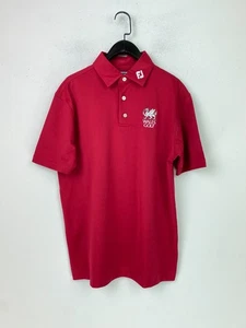 FJ Red Plain Athletic Fit Short Sleeve Polo Wales Golf Embroidered Logo M - Picture 1 of 11