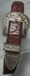 Fibbia cintura Vogt argento sopra e pietre oro 10 carati floreale 3 pezzi 32 struzzo cintura - Foto 1 di 17