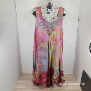 Tunica donna denim 24/7 tinta unita perline fazzoletto orlo taglia 16W boho - Foto 1 di 9