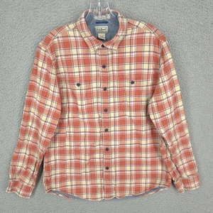 Ll Bean Flannel Shirt Mens Medium Plaid Orange Button Up Pockets Slightly Fitted - Picture 1 of 9