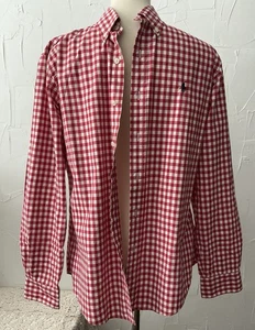 Ralph Lauren Men’s Shirt M Red Gingham custom Fit Blue Pony Stunning Preppy EUC - Picture 1 of 20