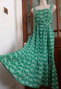 Vtg Look Nutmeg Strappy Embroidered Cotton Tiered Gypsy Midi Dres + Belt Size 14 - Picture 1 of 8