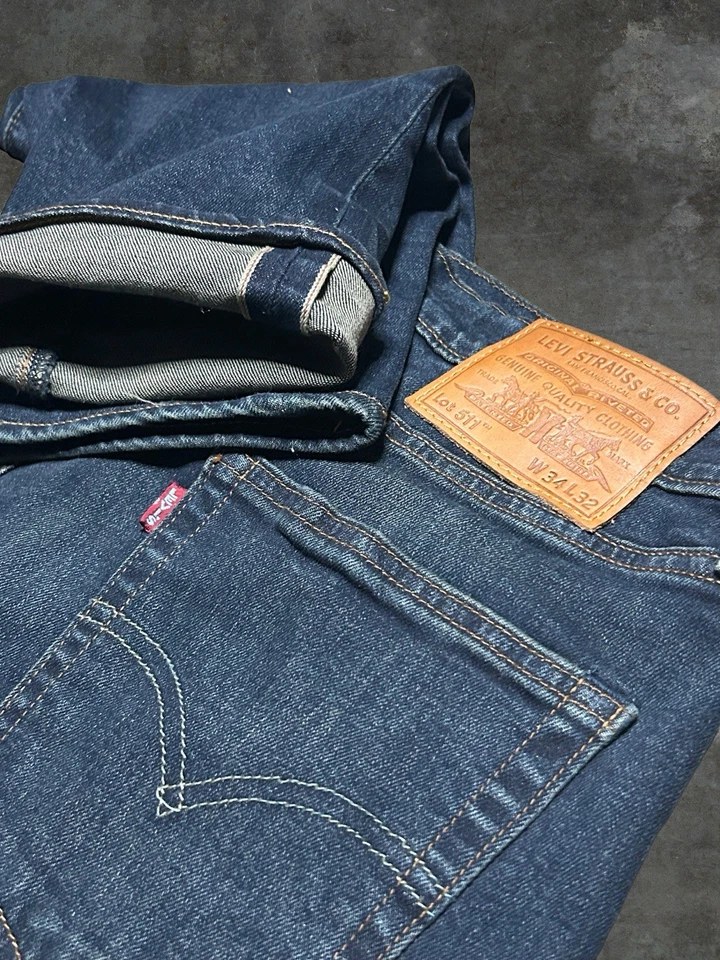 Jeans Levi’s Premium 511 Modernos Slim Fit Borde Lavado Oscuro Denim. Talla 34x32 Foto 1 de 4
