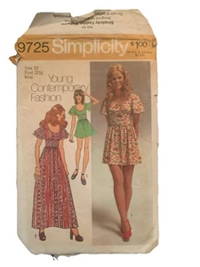 VTG Simplicity 9725 Size 10 Bust 32 Misses' & Junior Dress Sewing Pattern Uncut - Picture 1 of 2