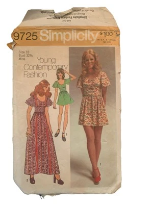 VTG Simplicity 9725 Size 10 Bust 32 Misses' & Junior Dress Sewing Pattern Uncut - Image 1 of 2