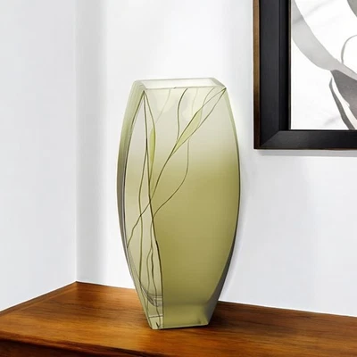 12" Green Abstract Lead Free Crystal Table Vase - Image 1 of 4