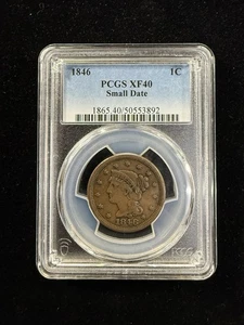 1846 Small Date 1C Braided Hair Large Cent PCGS XF40 #529 - Picture 1 of 6