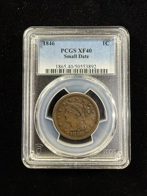 1846 Small Date 1C Braided Hair Large Cent PCGS XF40 #529 - Image 1 of 4