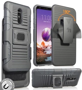 Noir Robuste Prise Stand Étui + Clip Ceinture Holster Support pour LG Stylo 5 - Photo 1 sur 11