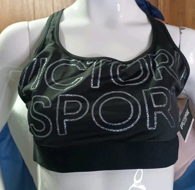 Sujetador deportivo The Player By Victoria Secret XL negro plateado brillo espalda deportiva Foto 1 de 4