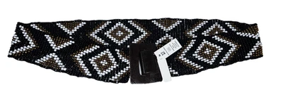 New York & Company Women's Size L/XL Black White Bronze Stretch Beaded Belt NWT - Image 1 of 3