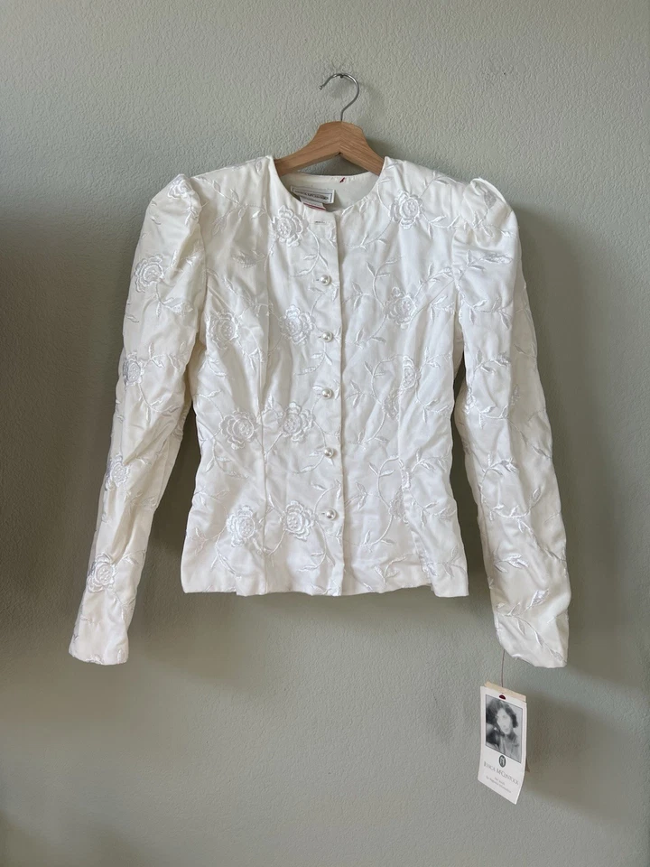 Blusa Floral Victoriana Vintage Gunne Saxo Jessica McClintock Marfil Perla -Talla 8 Foto 1 de 4