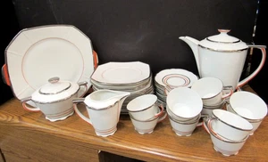 RARE VTG VICTORIA CZECHOSLOVAKIA 223 LUNCH SET WHITE W/ORANGE & SILV (EZS003432) - Picture 1 of 12