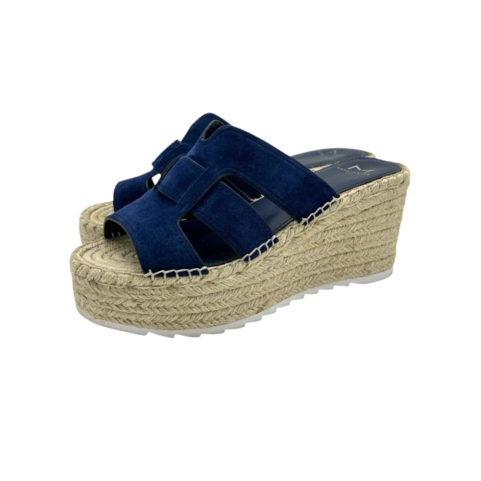 Marc Fisher Robbyn Espadrille Wedge Sandals Size 7 Navy Blue Suede Jute Platform - Image 1 of 4