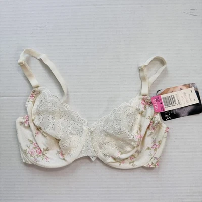 Vintage Olga Bra Womens 36C Floral Eyelet Cottage Core Dainty Underwire USA NEW - Image 1 of 4