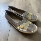 Clarks Shoes Womens 8 Gold Pewter Leather Espadrille Flats Slip On Comfort