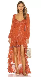 ROCOCO SAND IRIS MAXI, HI LOW HEM, DARK ORANGE AND GOLD SPOTS, SIZE M, RRP $750 - Picture 1 of 10