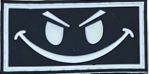 EVIL SMILEY FACE SMILE GRIN SWAT BLACK BASE GLOW TACTICAL PVC HOOK MORALE PATCH - Picture 1 of 3
