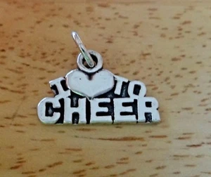 Sterling Silver 13x19mm says I Love to Cheer with Heart Cheerleading Charm - Picture 1 of 3
