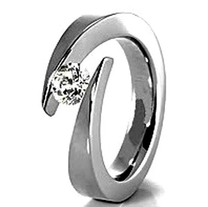 TITANIUM Bypass Tension Ring with 4.5mm Round CZ, sizes 5, 6, 7, 8, 9, 10 - Picture 1 of 5