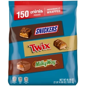 Mars SNICKERS, TWIX, & MILKY WAY Minis Chocolate Candy Bars Variety Pack, 150 Ct - Picture 1 of 2