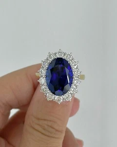 7.56 Ct Natural Sapphire Diamond Princess Diana Ring 18K Double Tone Gold Size 7 - Picture 1 of 10