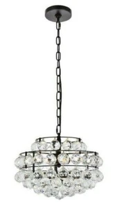 Black Pendant Light Fixture Crystal Kitchen Bathroom Dining Room Chandelier 14in - Picture 1 of 9