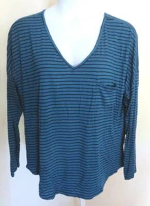 NEU Free Kisses Viskose Stretch gestreift Strick L/S SHIRT Damen Gr. 3X blau Tasche - Bild 1 von 2