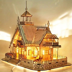 3D Wooden Puzzle Vintage Villa Model Kit DIY Assembly Toy Build in Light - Picture 1 of 8