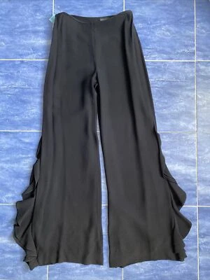 Pantalones Rena Lange Y2K De Colección Coqueta Pierna Ancha Volantes tiro alto Talla 42 8 Negro Seda Foto 1 de 4