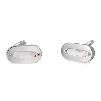 Baraka White Mother Of Pearl Cufflinks 18K White Gold & Rose Gold - Image 1 of 3