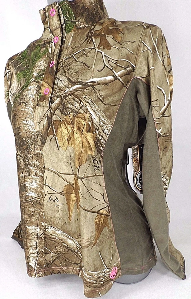 Ladies Fitted Camo Pullover 1/4 Snap, Soft & Quiet, Real Tree Xtra Polyester NWT - Image 1 of 4