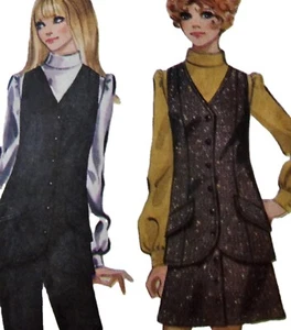 1970s Longline Waistcoat Mini Skirt Puff Sleeve Blouse Style 2274 Sewing Pattern - Picture 1 of 3