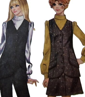 1970s Longline Waistcoat Mini Skirt Puff Sleeve Blouse Style 2274 Sewing Pattern - Image 1 of 3