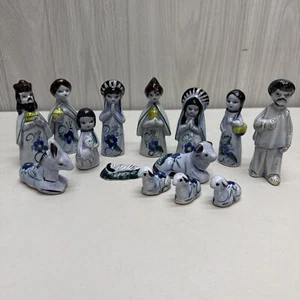 Vintage Tonala Ceramic 14 Piece Mexican Folk Art Nativity Set Holy Family - Picture 1 of 20