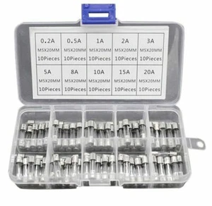 100~pcs Auto glass fuses 5*20mm Car-Truck-SUV Fuse Kit 0.2A to 20A with box - Picture 1 of 4