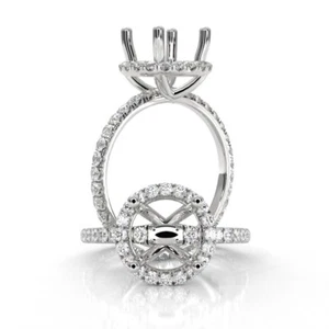 Vintage Round Halo Pave Semi Mount Diamond Engagement Ring 14k White Gold 0.6Ct - Picture 1 of 8