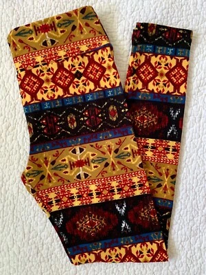 Leggings Lularoe OS Negro Azul Rojo Amarillo Azteca Tribales Rayas DE COLECCIÓN Foto 1 de 3