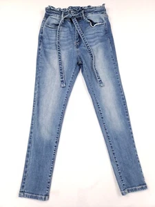 Black Label by C'est TOI Jeans Womens Size 7 Blue Faded Skinny Fit Denim Belt - Picture 1 of 11