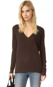 $265 MAGLIONE NUOVO CON ETICHETTE THEORY ADRIANA RL SCOLLO A V IN CASHMERE MARRONE INTENSO TAGLIA S - Foto 1 di 11