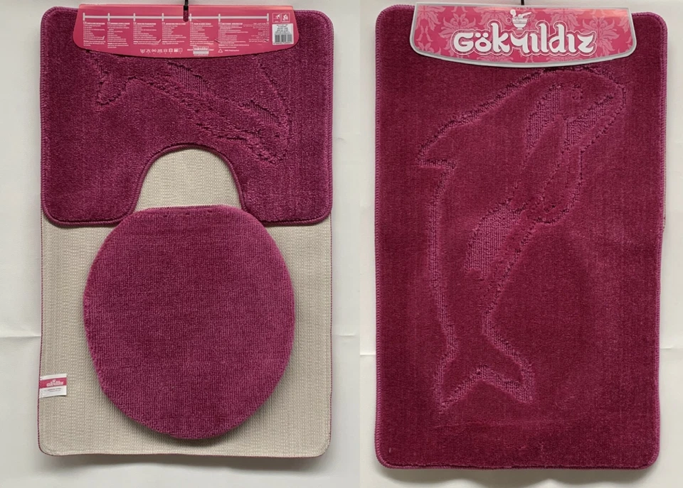 Badgarnitur Badteppich Badezimmergarnitur 3-Teilig 85 x 55 cm Violet mit ausschn - Bild 1 von 1