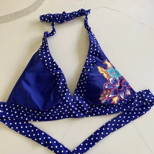 Athleta Bikini Top Small Adjustable Polka Dot Blue - Picture 1 of 4