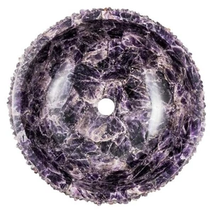 Round Marble Decorative Sink Amethyst Crystal Work Powder Room Vessel for Hotel - Picture 1 of 5